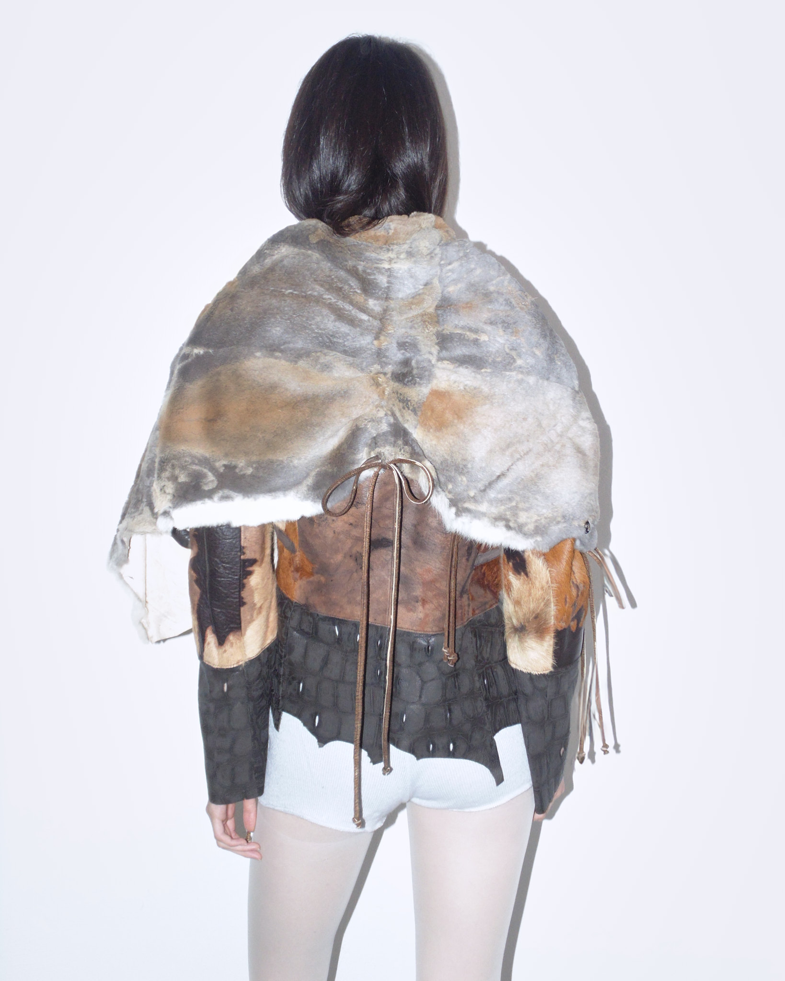 raw cut leather and fur patchwork jacket – ANEMONIA