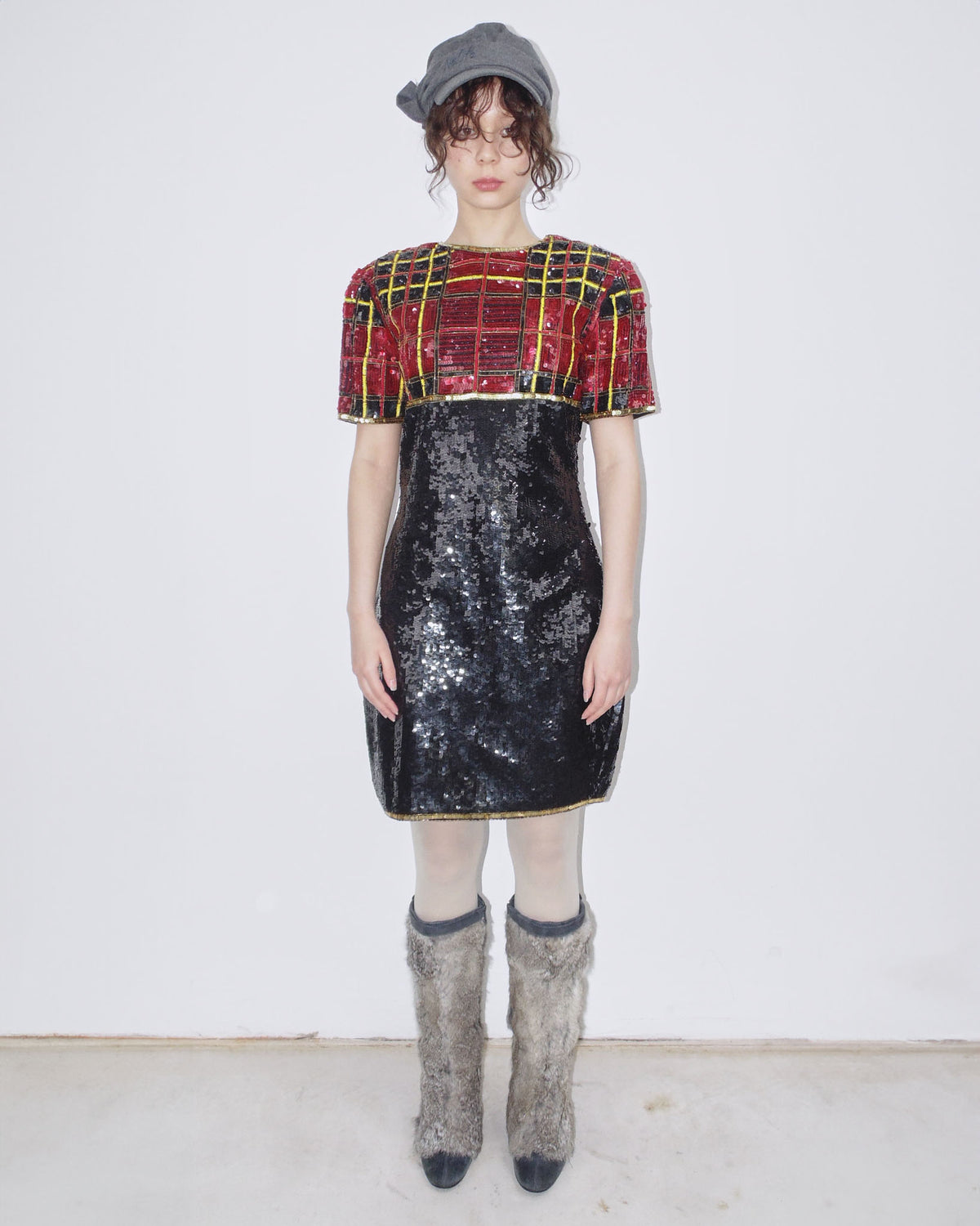 pure silk sequin dress with shoulder pads