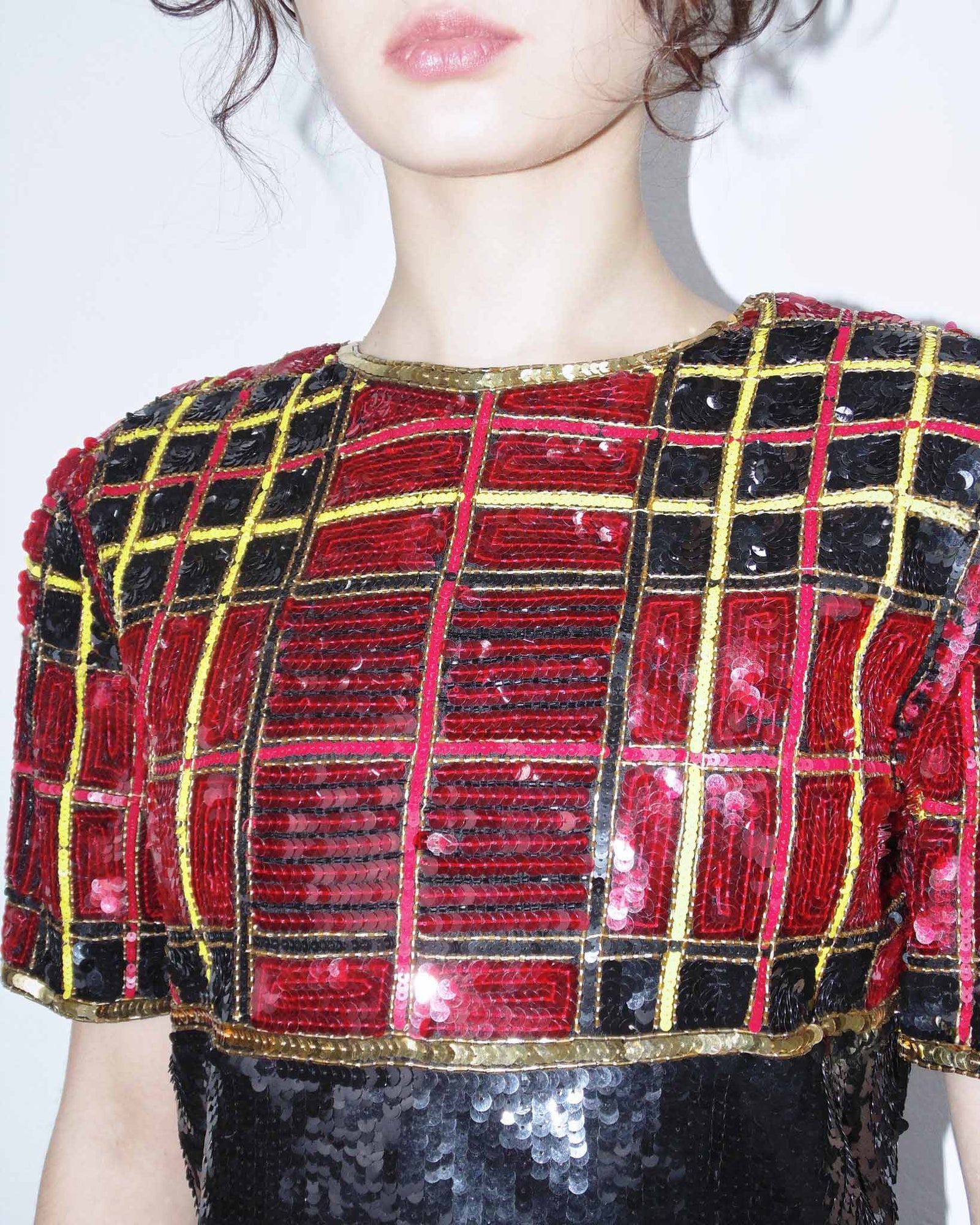 pure silk sequin dress with shoulder pads