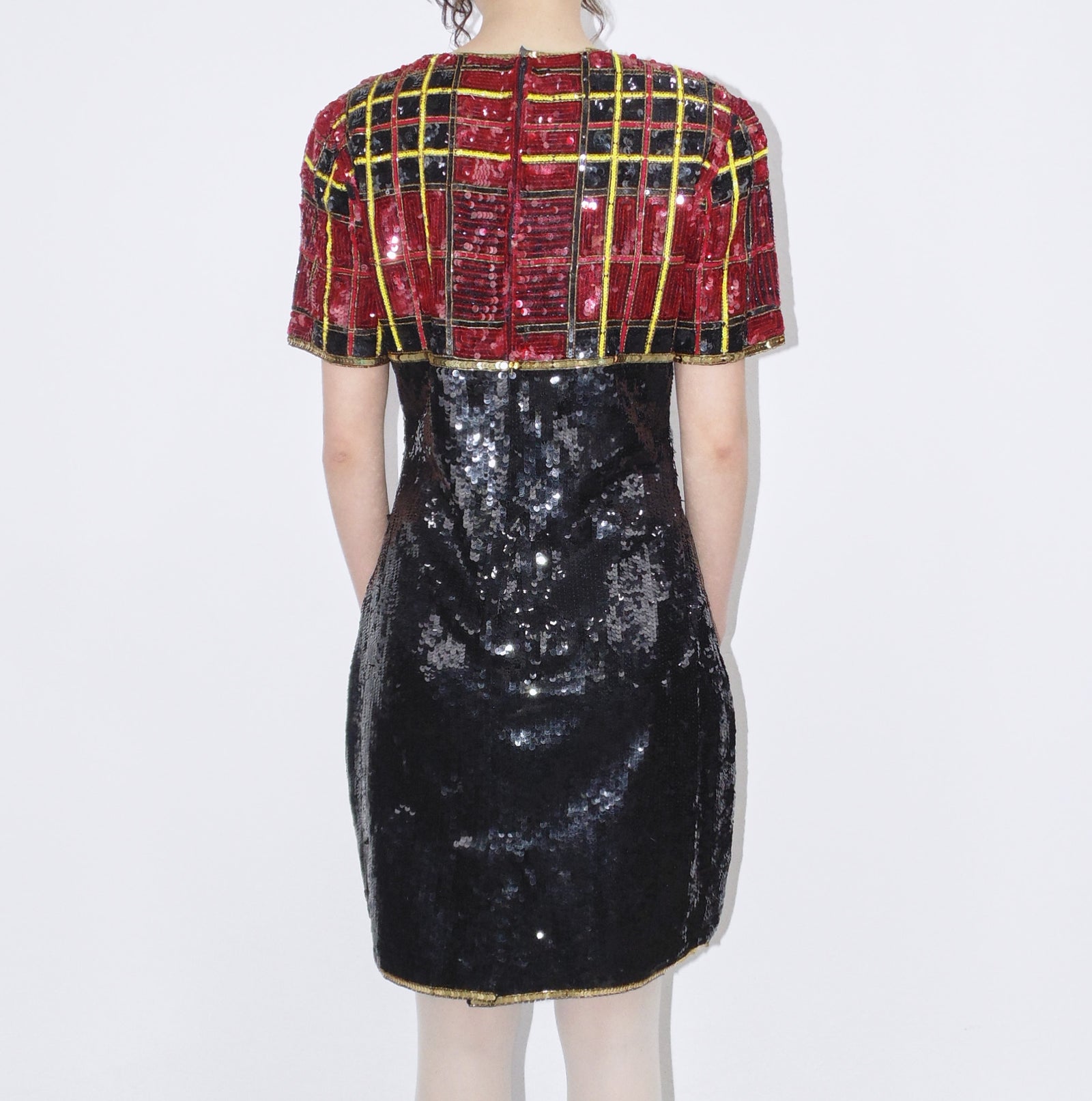 pure silk sequin dress with shoulder pads