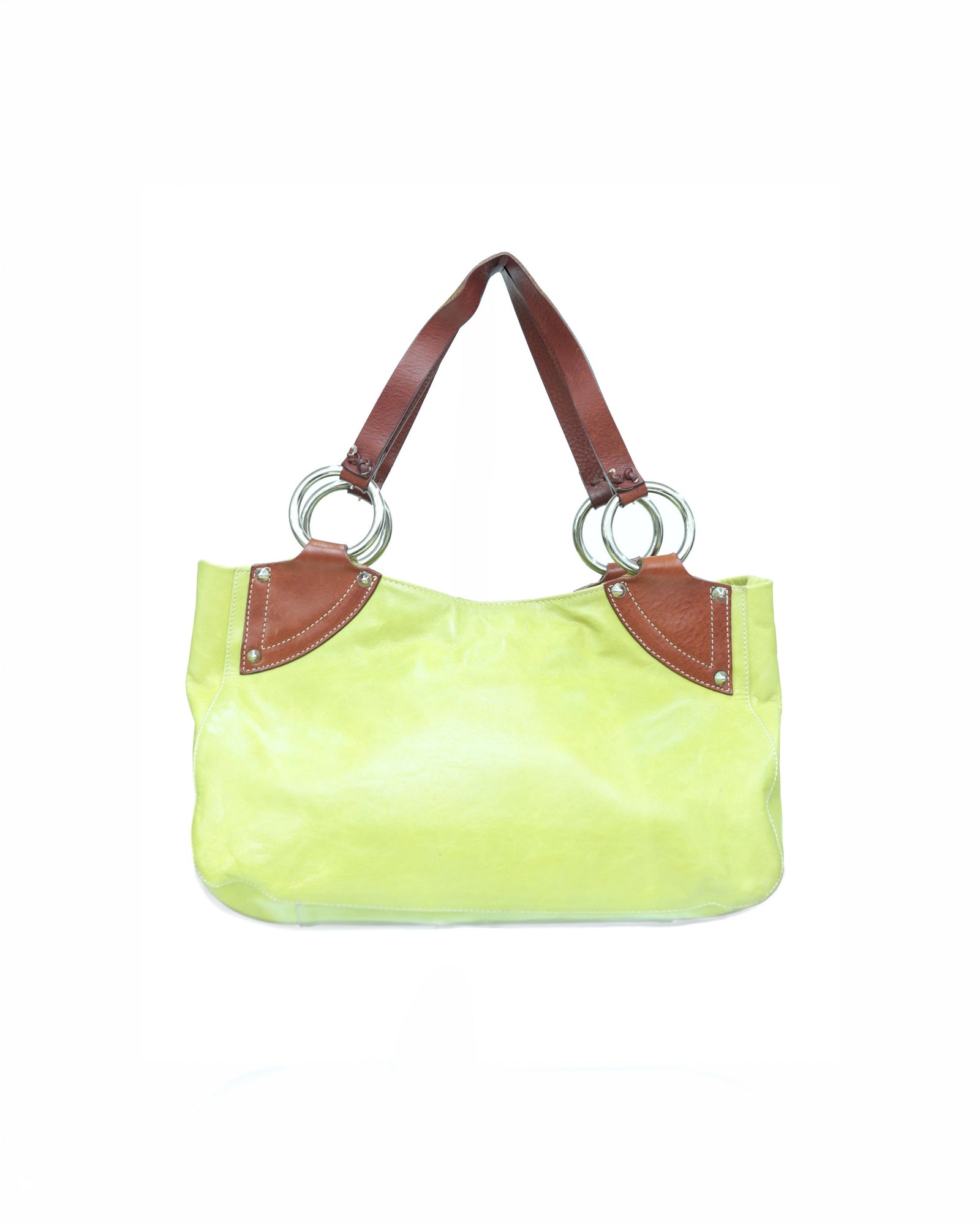 studded lime green leather bag