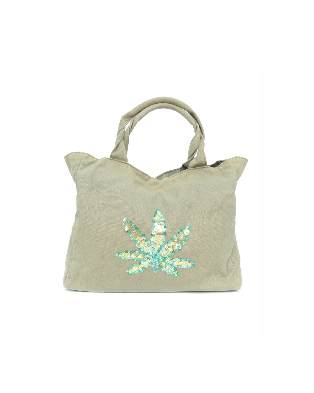 linen bag with sequin funny leaf..