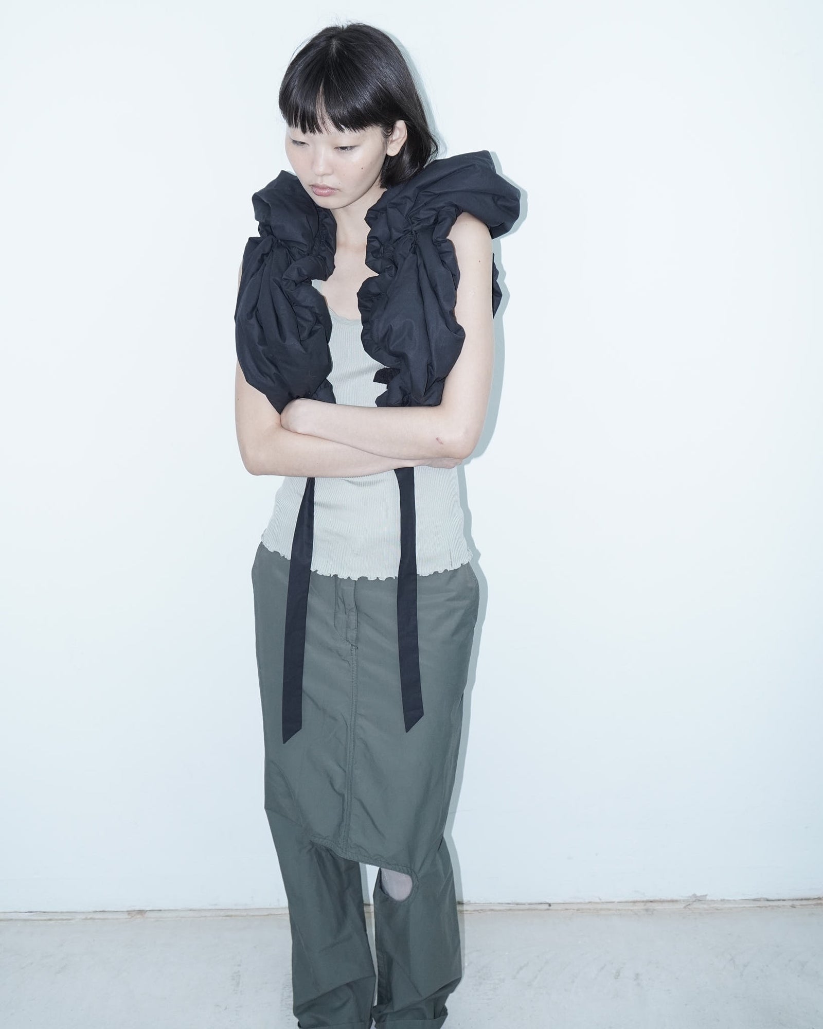 cropped ruffled puffer vest