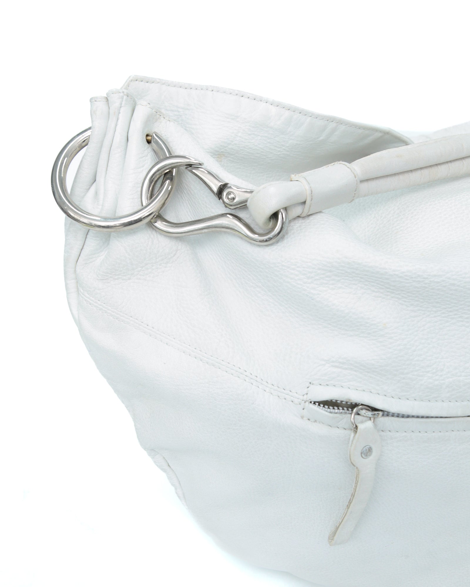 soft round white leather hobo bag